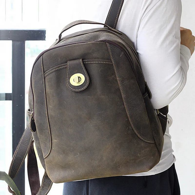 Genuine Leather Backpacks Men Vintage Casual Backpacks Men's Fashion