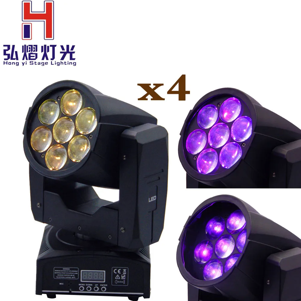 

4pcs/lot 7x12W LED Moving Head Double Face Led Beam/Wash Stage Light,4 In1 RGBW,DMX512,16CH for DJ Party