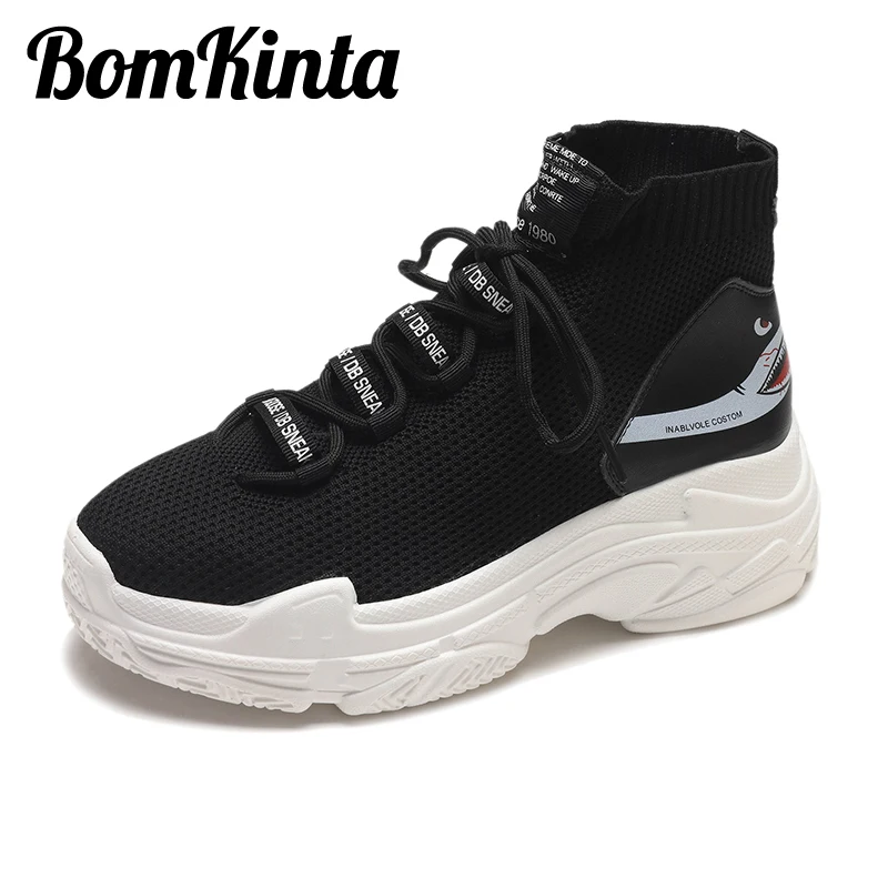 

Shark Sneakers Women Men Knit Upper Breathable Sport Shoes Chunky Shoes High Top Running Shoes For Men Women 4.5 CM Thick Sole