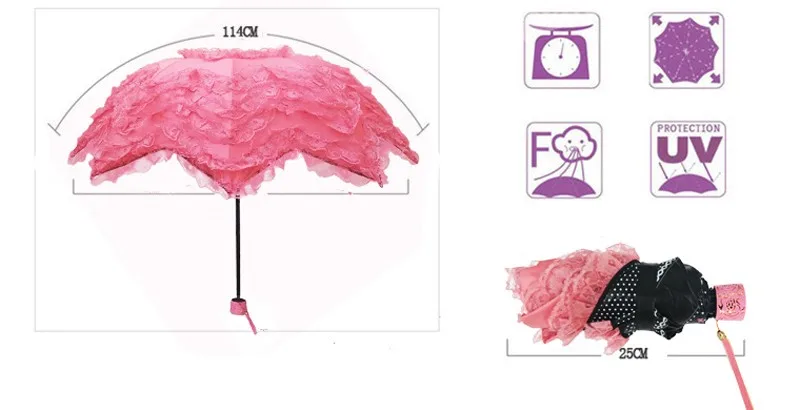 Солнечный и дождливый зонтик для красивых женщин летний зонтик черное покрытие анти УФ кружевной зонтик 3 складной зонт от солнца