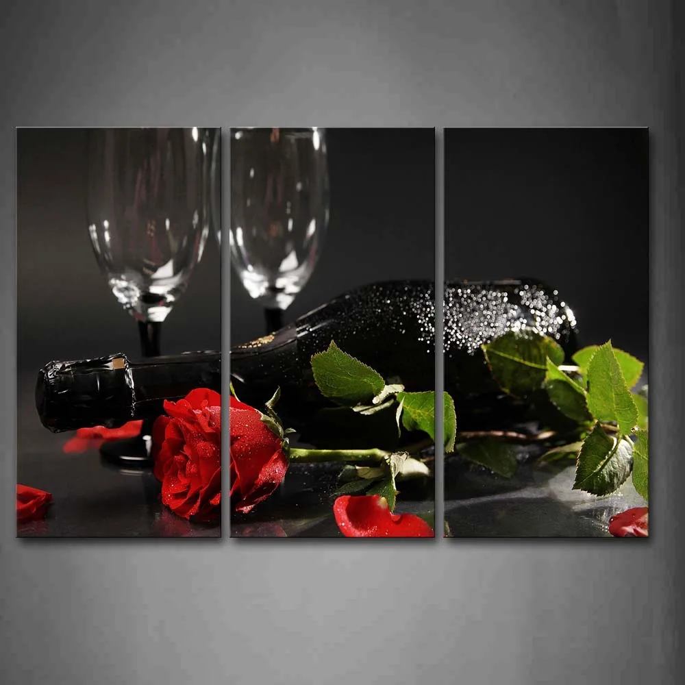 

3 Panels Unframed Wall Art Pictures Grape Wine Rose Leaf Canvas Print Modern Food Posters No Frame For Living Room Decor