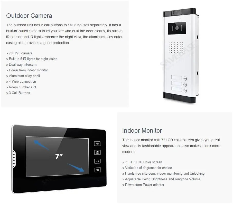 Homssecur 7 "Проводной Видео дверной телефон домофон комплект с двойной способ домофон для 3 квартиры