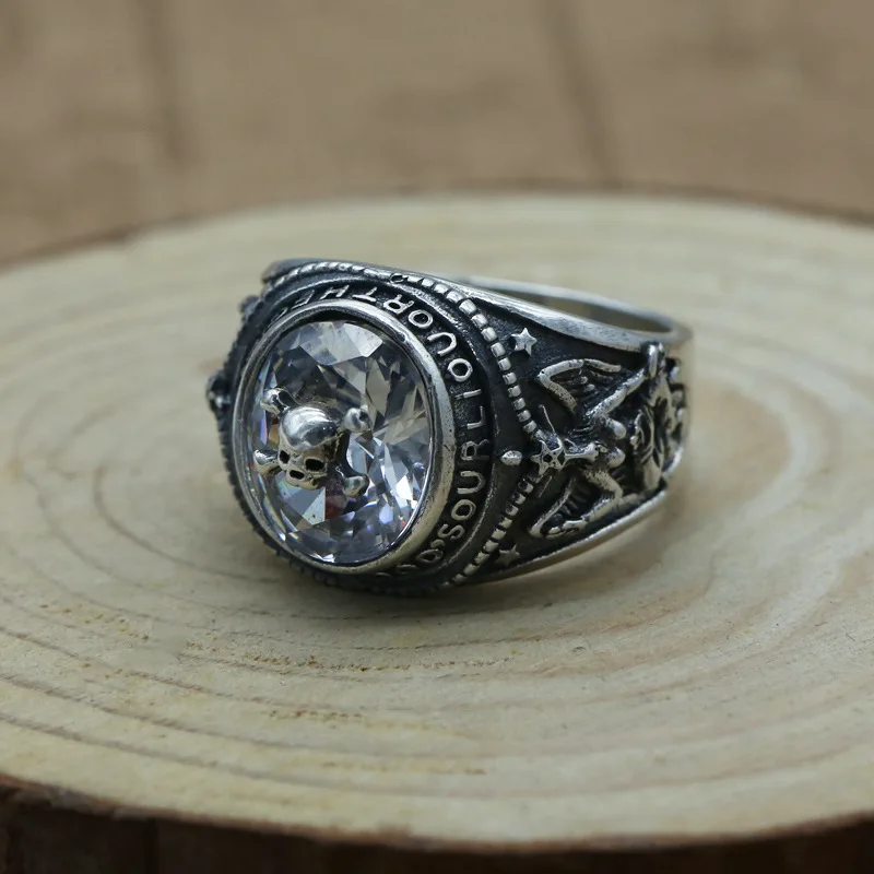 

S925 Sterling Silver Jewelry Vintage Thai Silver Punk Skeleton Fashion Trend Ring Personality Male Ring