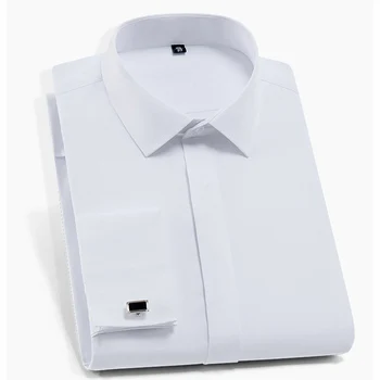 France cufflinks Shirt Mens Long Sleeve Covered button solid plain business party men dress shirts without front pocket plus button up pocket front pinstripe cami dress