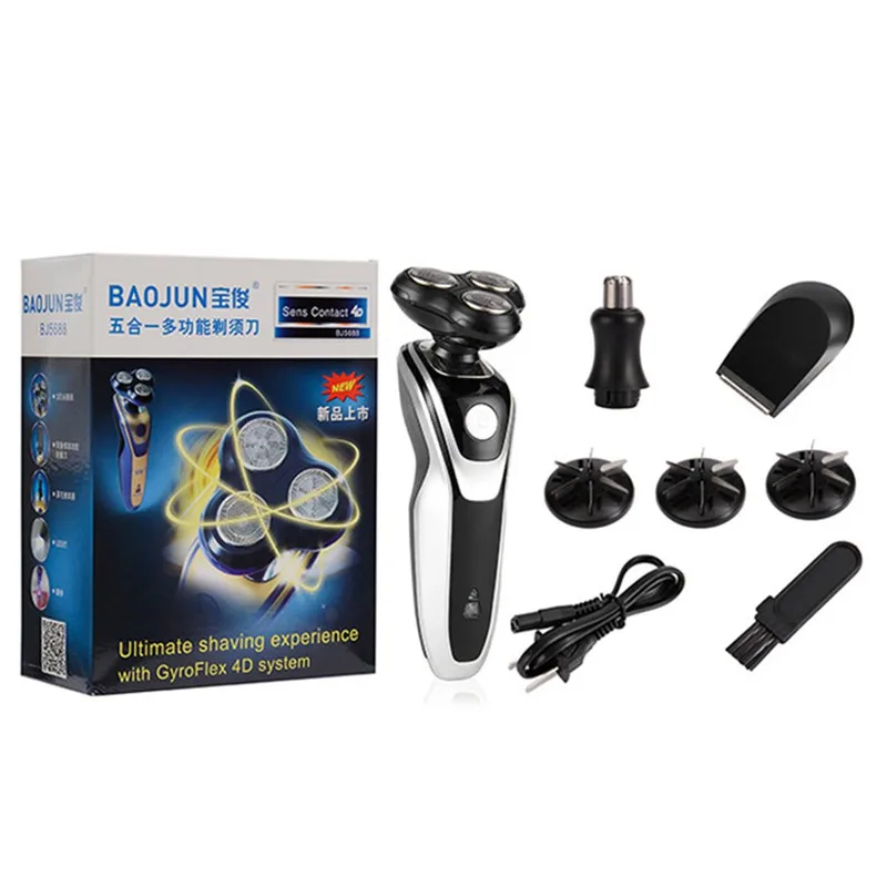

Electric Razor 5-In-1 4D 3 Blades Men Electric Shaver Waterproof Rotating Beard Clipper Multifunction Nose Hair Cutter