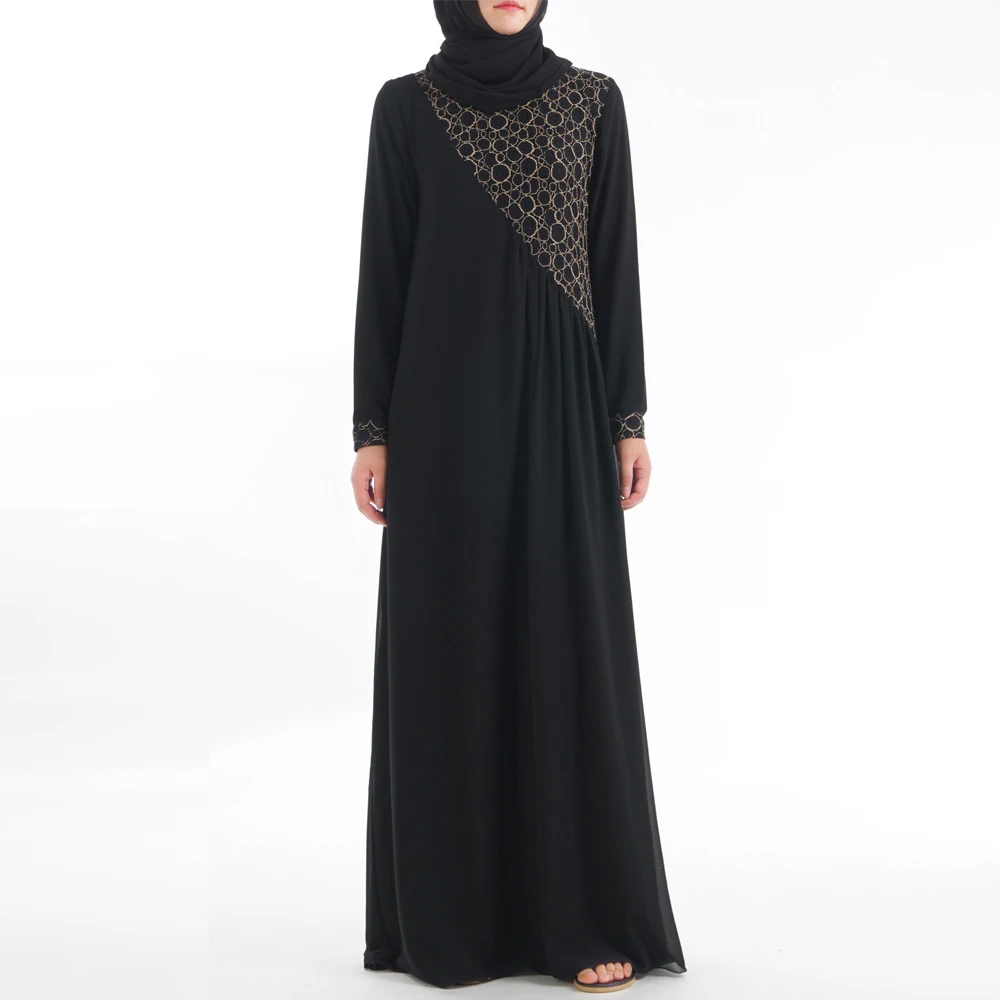 Взрослая двухслойная шифоновая Абая Дубай мусульманское кружевное платье исламские турецкие платья с длинными рукавами халат Musulmane одежда для женщин - Цвет: Black