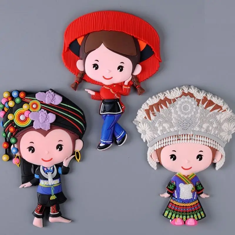 

Fridge Magnet Sticker Microwave Refrigerator Window Wall Magnetic Decorative Chinese Minorities Cartoon Big 7 Patterns