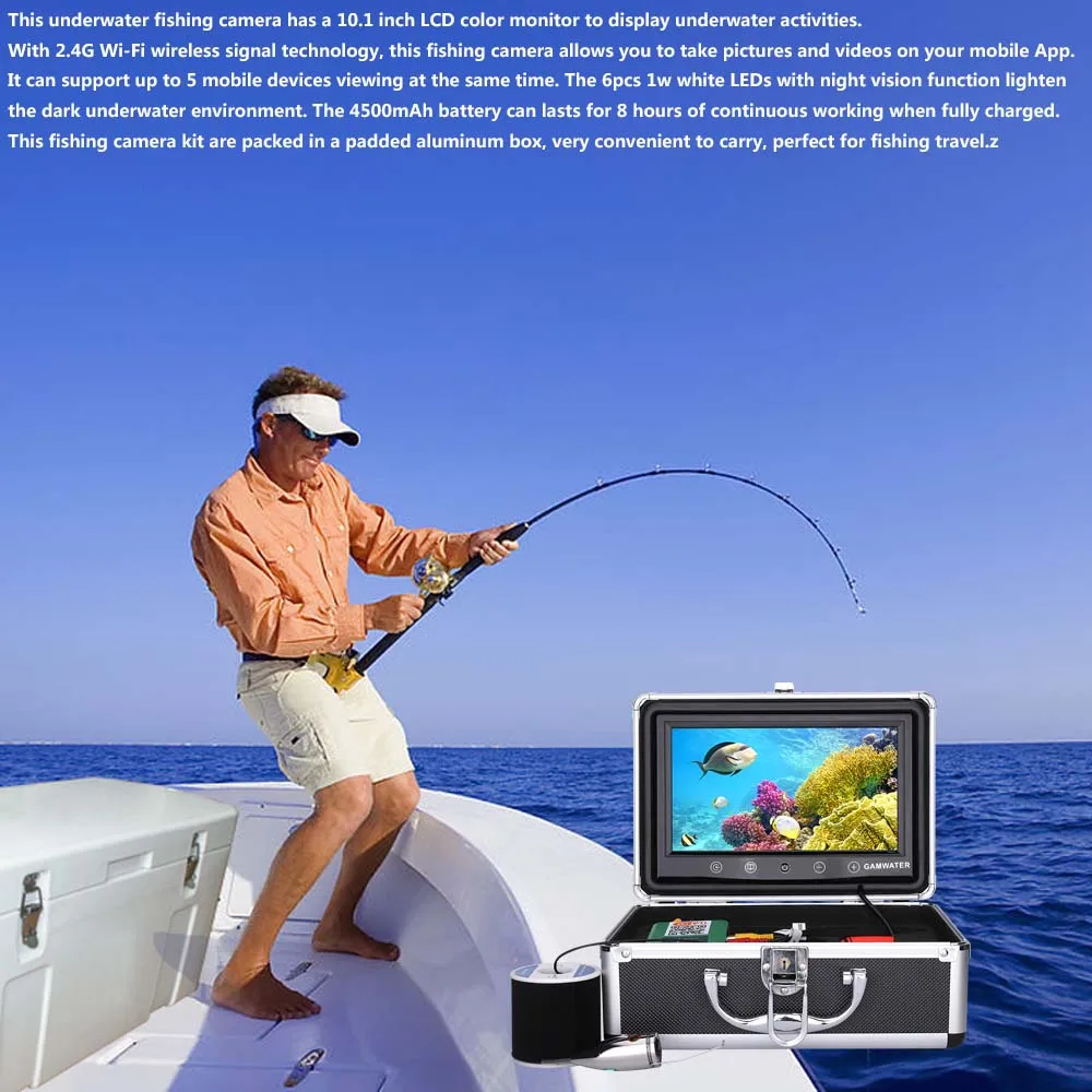 10 "дюймов Цвет P 720 P 1000tvl подводная рыбалка видео камера комплект Fishfinder приложение просмотра для iOS и Android поддерживает запись видео