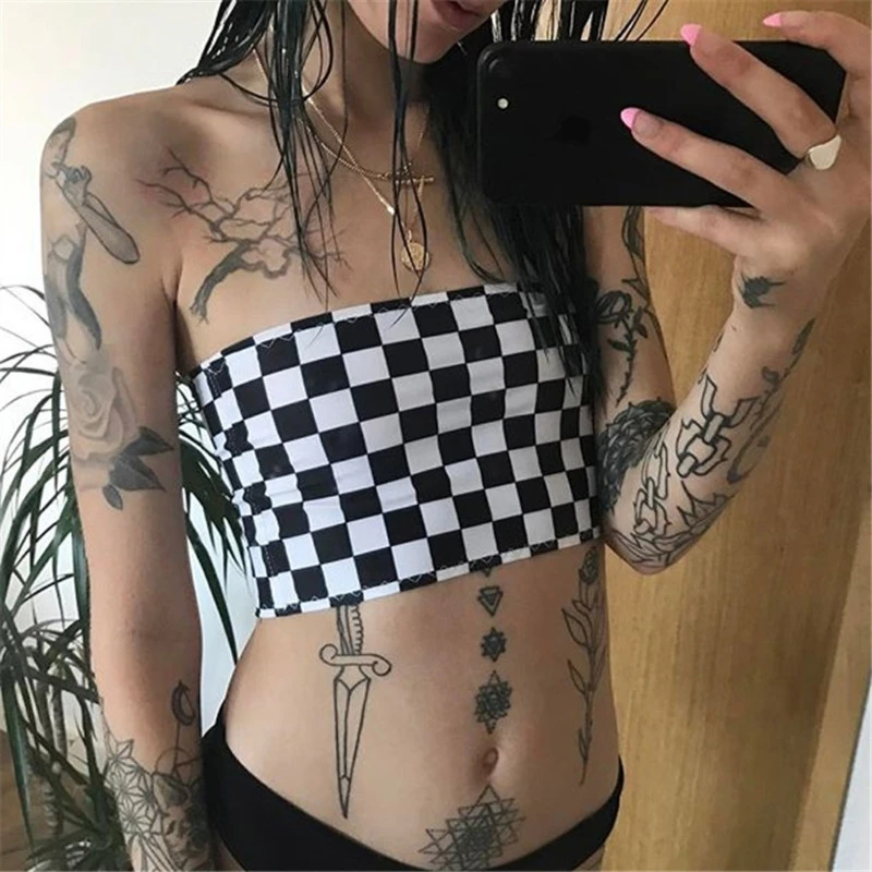 Women Girl Plaid Sexy Strapless Tube Tops Crop Top Bandeau Tops Underwear Bras New Fashion