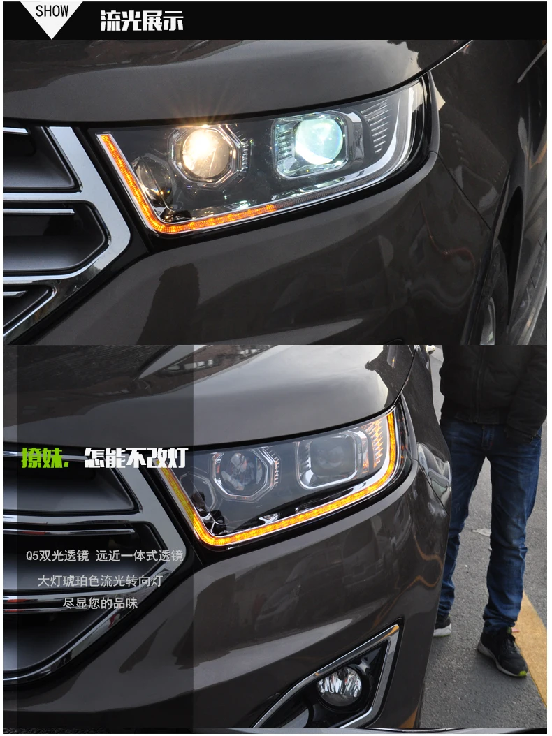 D_YL стайлинга автомобилей для Ford Edge фары край светодиодный фар DRL Объектив Двойной Луч H7 Ксеноновые bi Xenon объектива