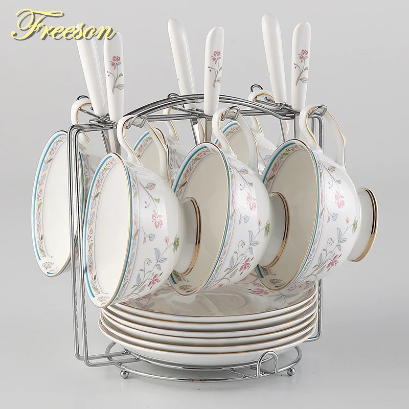 

Concise Bone China Tea Cup Spoon Saucer Set Europe Ceramic Coffee Cup British Advanced Porcelain Teacup Home Teatime Drinkware