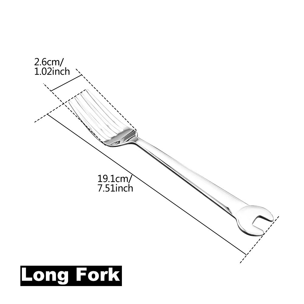 Stainless Steel Creative Wrench Shape Fork Spoon Tableware Steak Knife Dinner Fruit Dessert Long Forks Tea Spoon Picnic Camping fruit fork silverware set portable cutlery