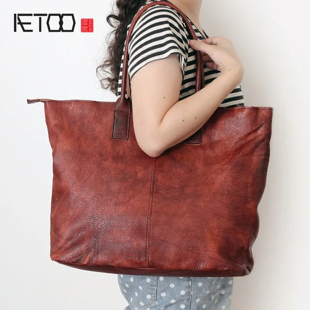 AETOO Original new leather handbag handbag retro large volume washing