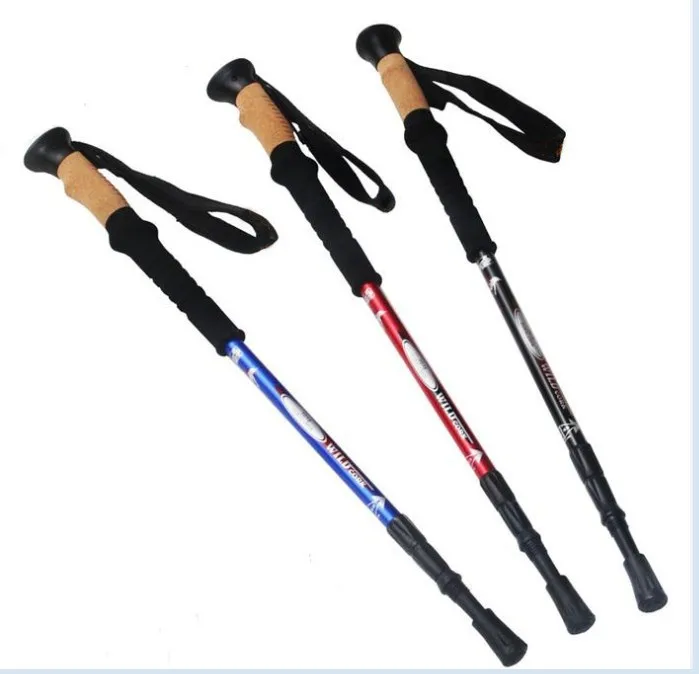 

7075 soft wooden handle three straight handle trekking poles aluminum trekking pole outdoor trekking pole