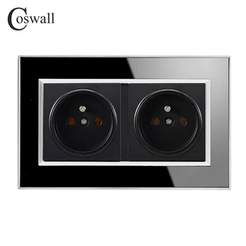 

Coswall 146 Type 16A Double French Standard Socket Luxury Wall Power Outlet Acrylic Crystal Panel A1 Series Knight Black