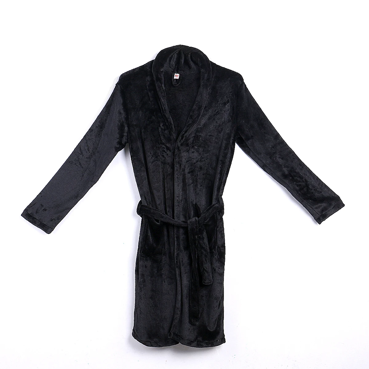 Мужские теплые супер мягкие фланелевые коралловые флисовые длинные банные халаты мужские кимоно халаты мужские халаты - Цвет: Черный