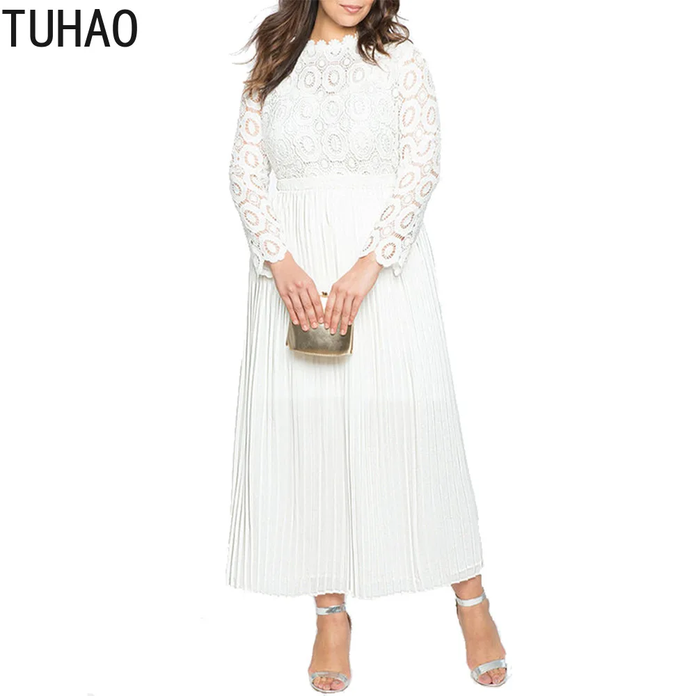 TUHAO 2019 Vintage Lace Maxi Party Dress Women Long Dresses Plus Size 5XL 4XL 3XL BLACK White Red Dresses Woman Party Night XXFS