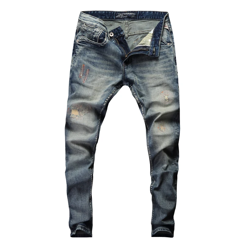 Italian Fashion Men Jeans Retro Wash Embroidery Classical Denim Pants Streetwear Hip Hop Jeans homme 98% Cotton Ripped Jeans Men