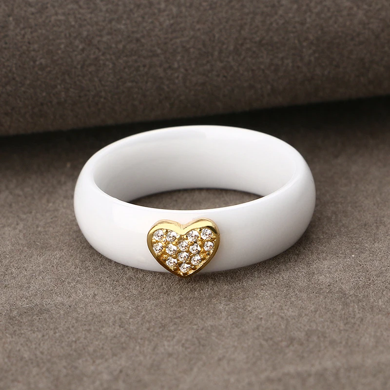 Gold Silver Sweetheart Ceramic Ring 6mm 3mm Wide Healthy Smooth Material With Bling CZ Stone For Women Girl Wedding Party Gifts