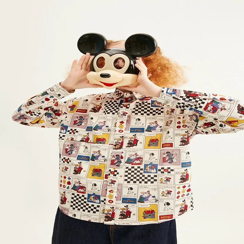 

Lapel Collar Shirt Vintage Illustration Printed Chiffon Blouse Elegant Single Buttoned Basic Tops Cardigan Printing