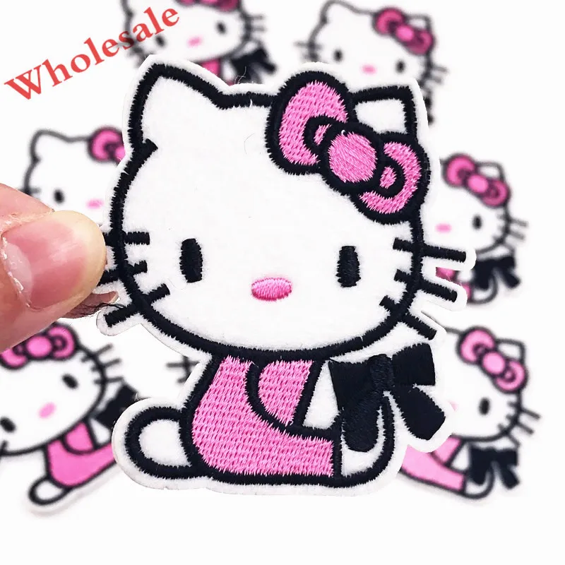 

Wholesale 10PCS Hello Kitty with bow tie Cat girls Embroidered Iron on Sewing on Applique Patch Clothes DIY repair badge