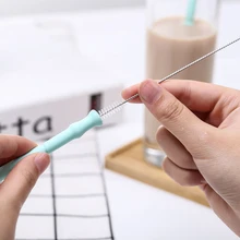 Складной многоразовый силикон соломинки с брелок для ключей щетка для очистки XHC88