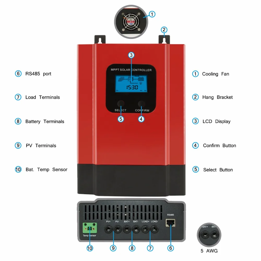 Controlador de Carga Regulador do Painel Solar da Eficiência Elevada do Lcd do Automóvel para a Entrada Mppt Solar 24 36 48 Máxima 150vdc Esmart3-60a 60a 12 v 2 Cheap Controladores solares
