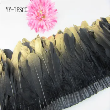 

New Fashion Gold Tips Goose feather trims 2-10yards Black Dyed geese feather ribbons /15-20cm Duck feather fringes Free shipping