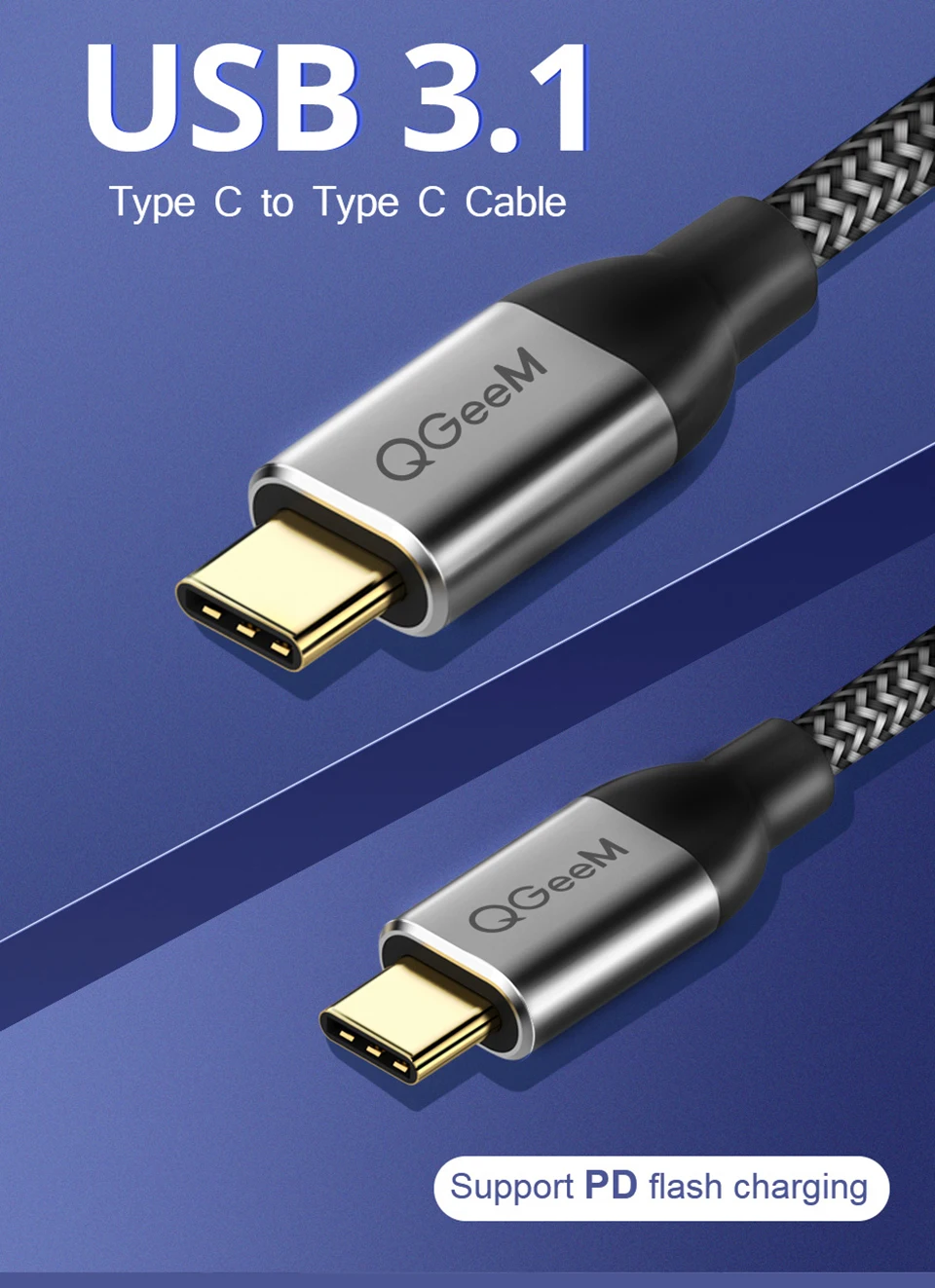 QGeeM USB 3,1 type C к USB C кабель Gen2 PD 60 Вт USB-C к USB C зарядный провод шнур нейлоновый кабель шнур для samsung S9 S8 Macbook Pro