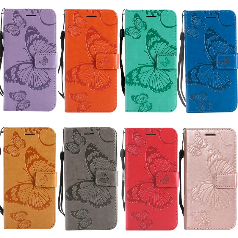 

3D Butterfly Leather Flip Wallet Soft Phone Silicone Case Cover Shell for Huawei 6C P8 2017 P9 Mini P10 P20 Lite Pro P Smart