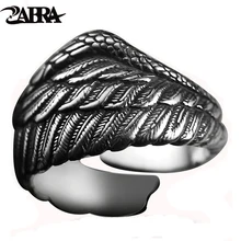 ZABRA 925 Hombres de Plata de La Vendimia Anillo Ajustable Eagle Wing Feather Negro Retro Punky Del Motorista Hombre Anillos Mujer Joyería de Plata Esterlina