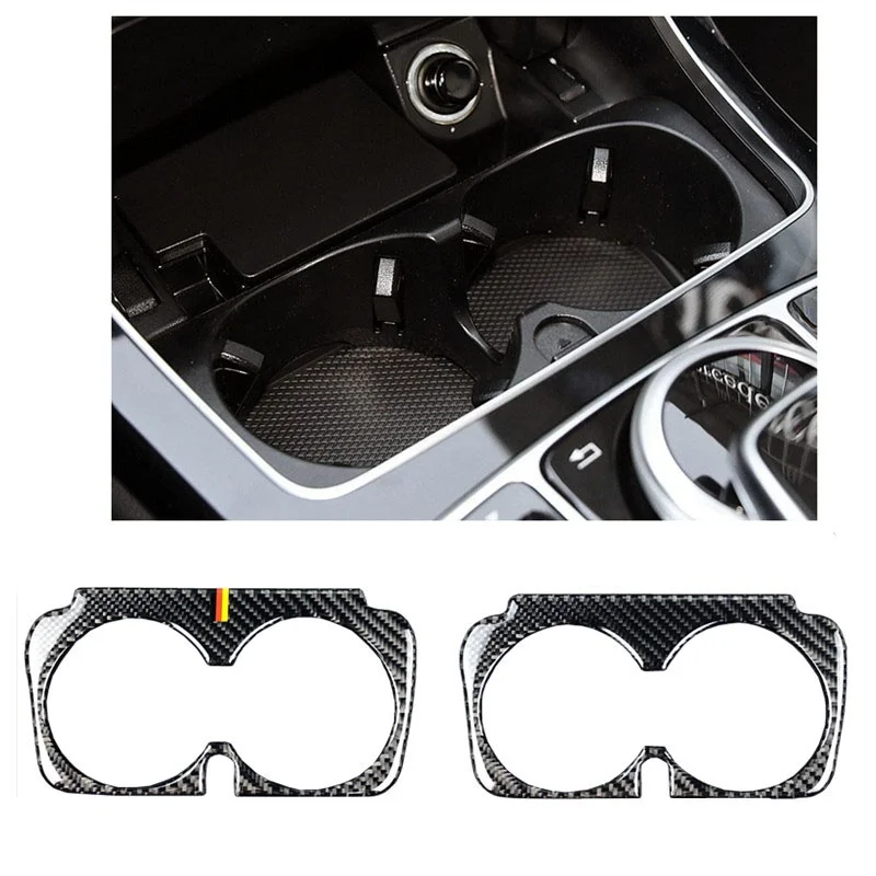 Car Carbon Fiber Water Cup Holder Frame Trim Sticker For Mercedes Benz C Class W205 C180 C200 C300 GLC|Лепнина для интерьера| |