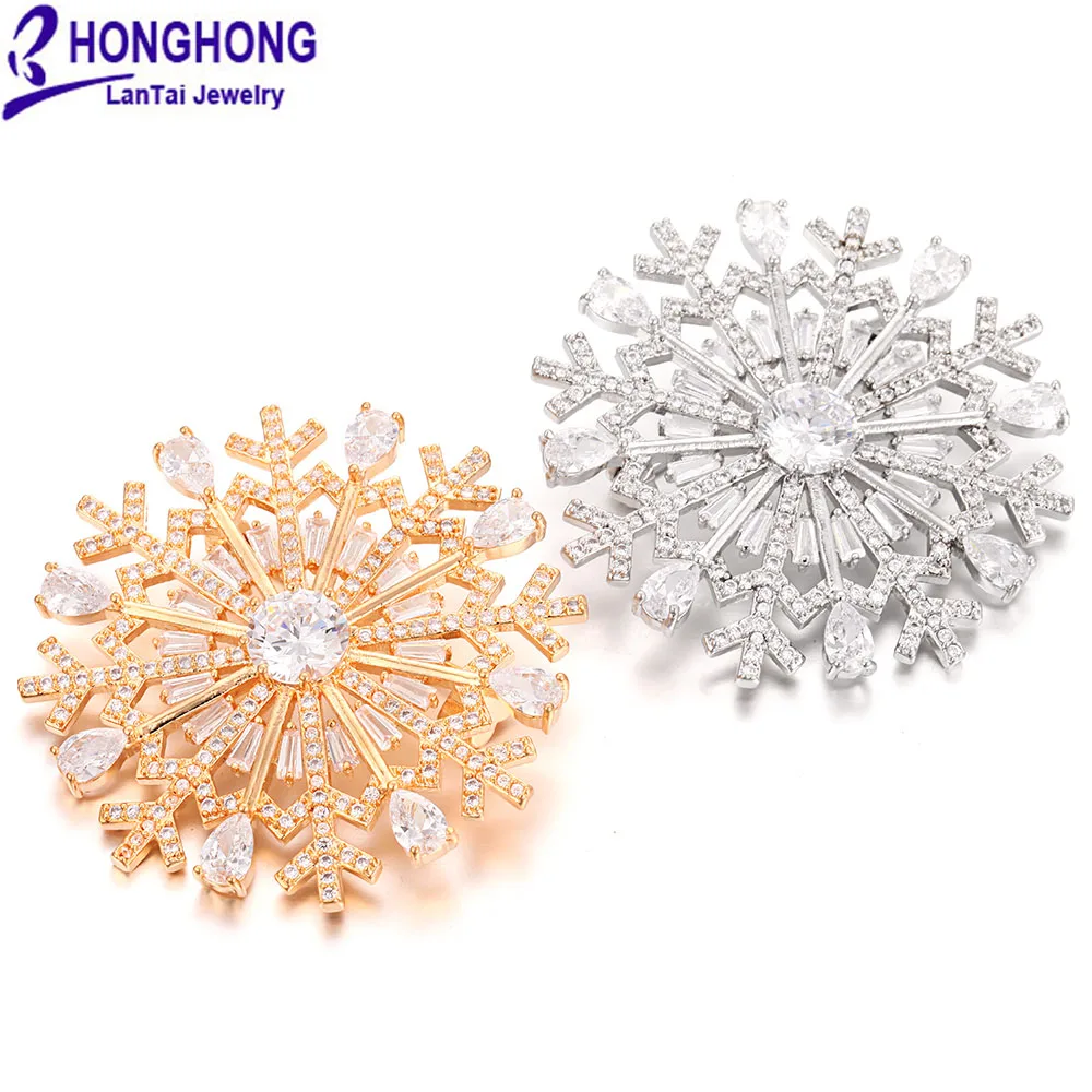 Honghong высококачественные большие броши «Снежинка» булавка для женщин Свадебные букеты кубический цирконий броши ювелирные украшения