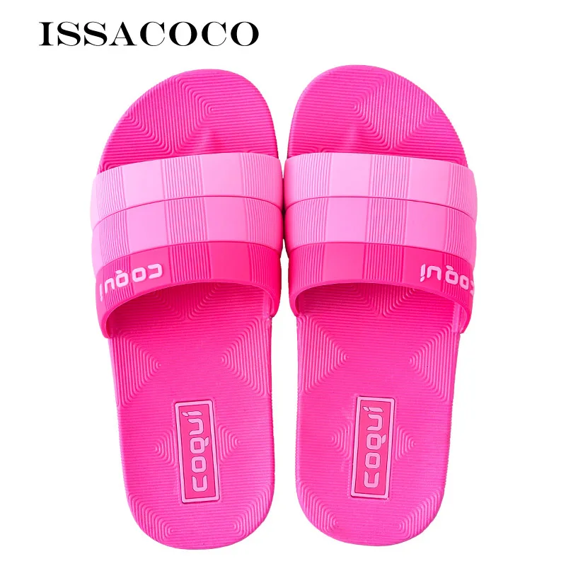 Rose Red ISSACOCO/домашние тапочки; женские сандалии; женская летняя обувь; пляжные шлепанцы; домашние тапочки; Pantuflas Chinelos; европейские размеры 38-41 - Цвет: Rose Red