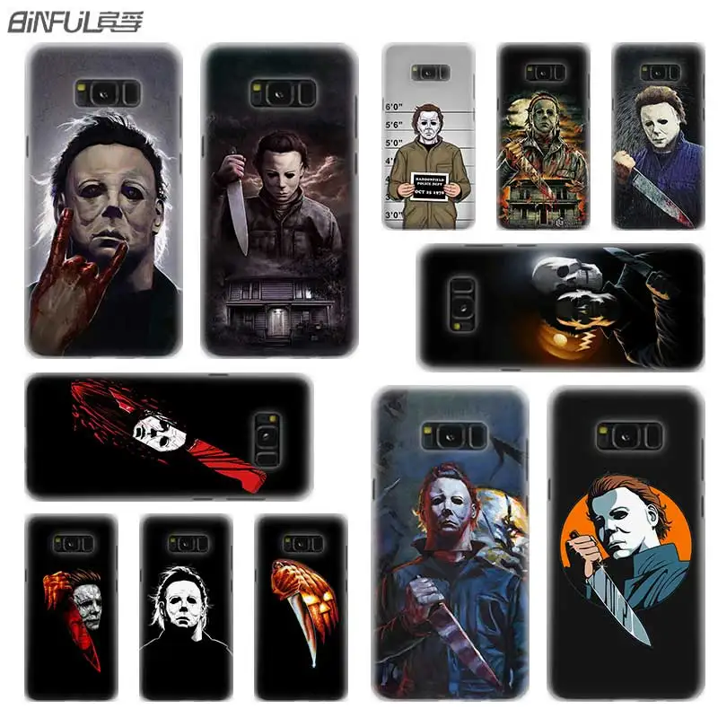 

BINFUL case cover hard Transparent for Samsung S9 S8 S7 S6 S5 S4 S10 Edge Plus Mini for Galaxy Note 9 8 Michael Myers Halloween
