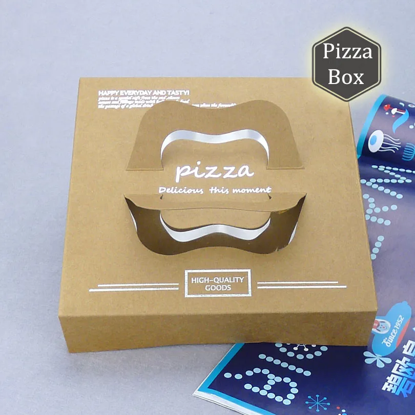 7 дюймов пиццы упаковка Коробки крафт-бумаги Коробки упаковка коробки для пиццы ремень держатель 20 см* 20 см* 4.5 см 10 шт