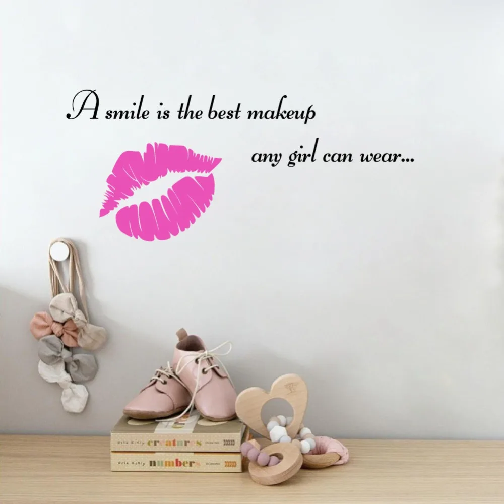 

Girls Room Quote A Smile is The Best Makeup Decorative Vinyl Wall Decals Mural Stickers for Home Decor