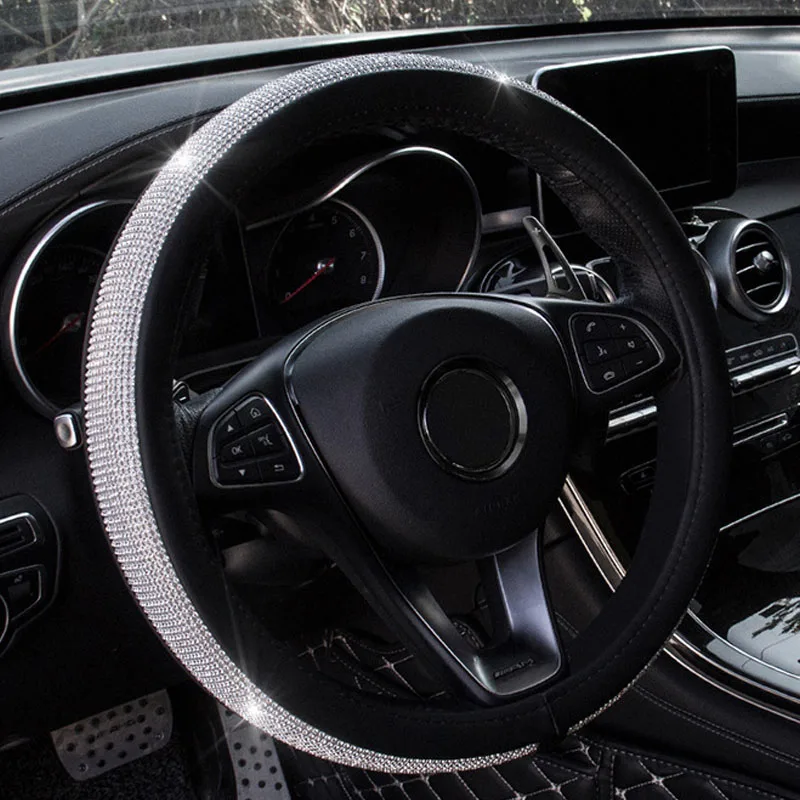 Bling Стразы Кристалл Чехол рулевого колеса автомобиля из искусственной кожи протектор рулевого колеса противоскользящие аксессуары для салона автомобиля