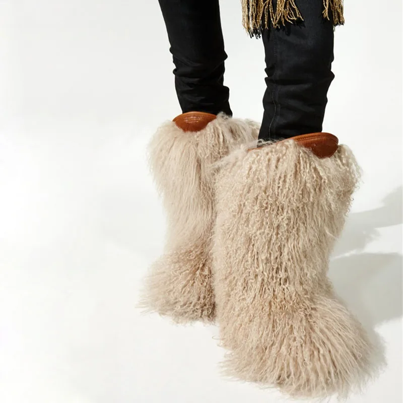 Cortas Mujeres Nieve De Cubierta Lana Europeas Rizado Invierno Botas Pantorrilla Completa As Pic Largo Piel Moda as Pic Borla Pisos La Mediados TxTY8rwq