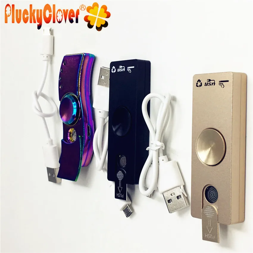 Silver Chrome USB LED Fidget Spinner Lighter