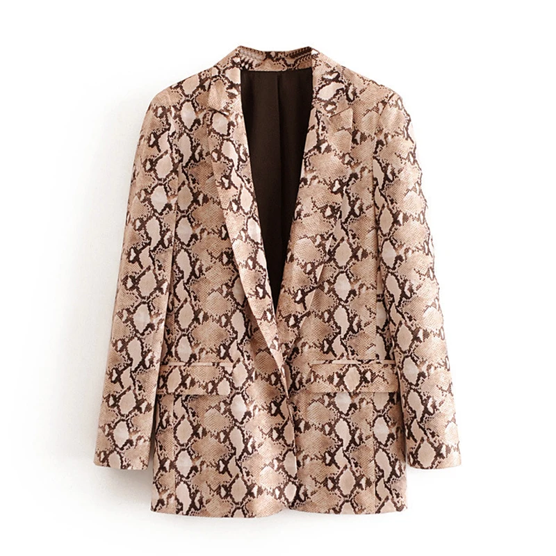 

ZADORIN 2019 Autumn Open Stitch Jacket Women Streetwear Long Sleeve Turn Down Collar Snake Print Coats and Jackets Women Clothes
