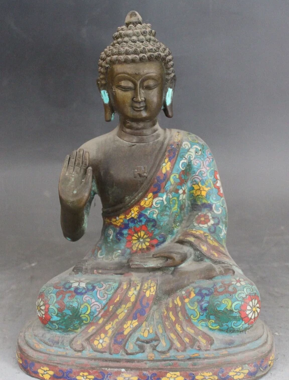 

bi002362 12" Tibet Old Purple Bronze Cloisonne Enamel Sakyamuni Shakyamuni Buddha Statue