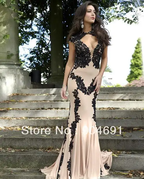 Black Lace Prom Dress Cream