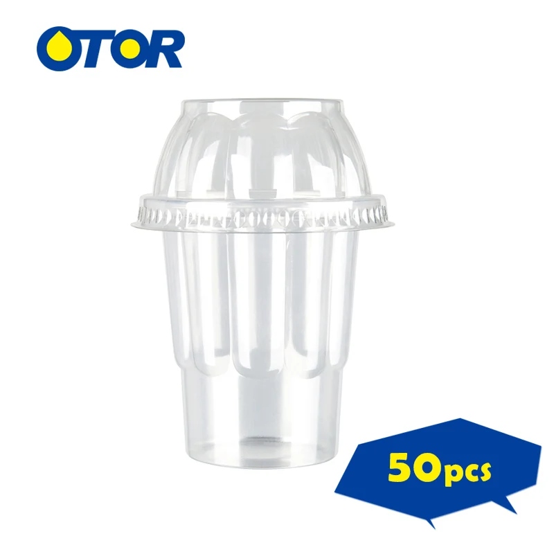 

OTOR Wholesale Ice Cream Smoothie Milkshake Yogurt Disposable Plastic Cups with Clear Domed Lids Shop Party Kids Birthday 50pcs