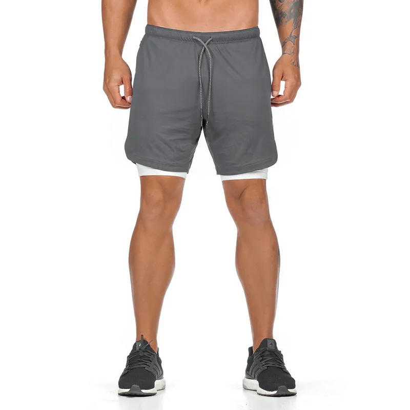 Gray Style1 MJARTORIA мужские шорты 2 в 1 для бега, шорты для отдыха с карманами, быстросохнущие спортивные шорты, встроенные карманы на молнии - Цвет: Gray Style1