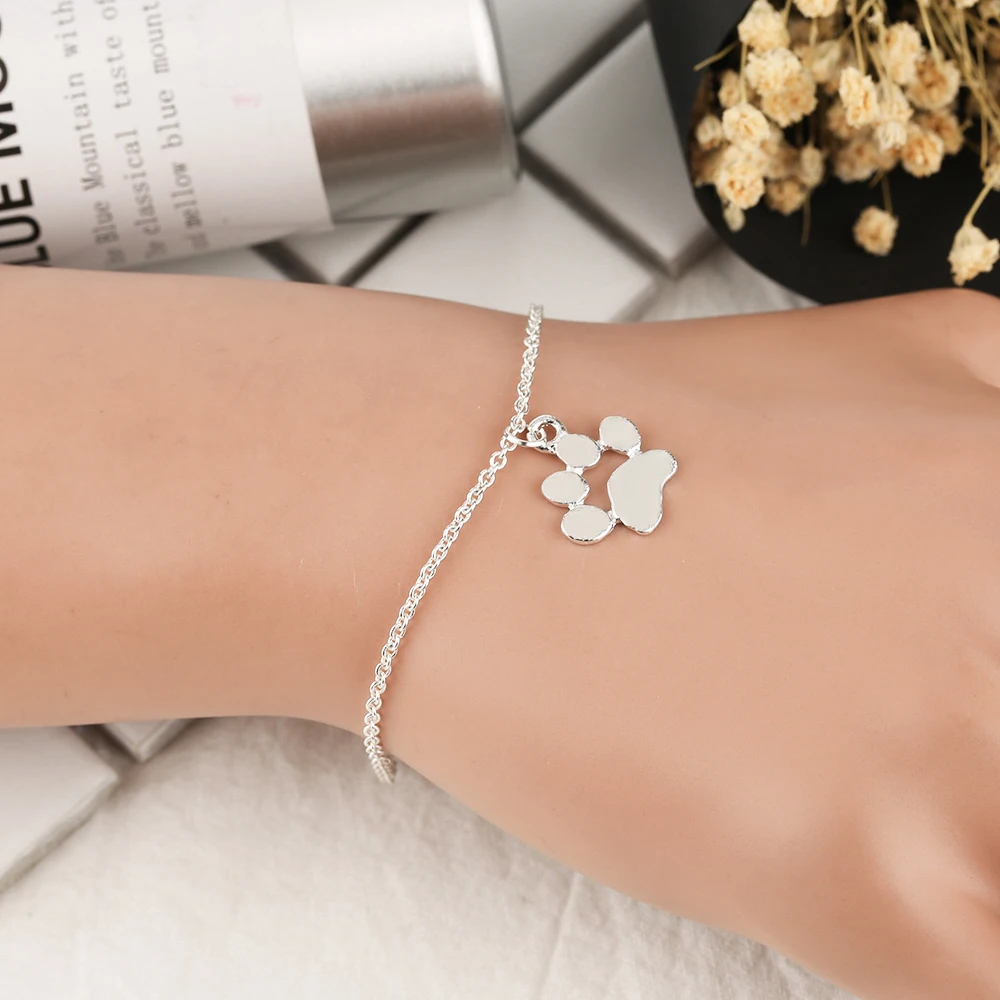 Golden Silver Cat Dog Paw Pendant Bracelet Women Simple Printing Cute Wrist Chain Casual Student Loli Bangles (20)