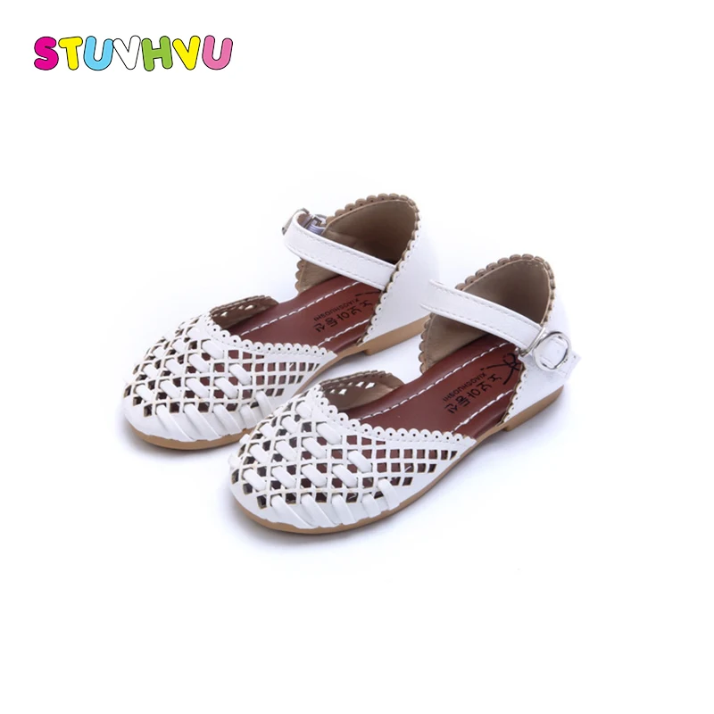 

Fashion Weave casual flats shoes for girls sandals soft 2018 summer children kids toddler students white hollow princess shoes