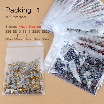 

High quality Hotfix Rhinestone Crystal clear SS6-SS30 Mix size Crystals and stones 1000pcs/lot for clothes DIY free shipping