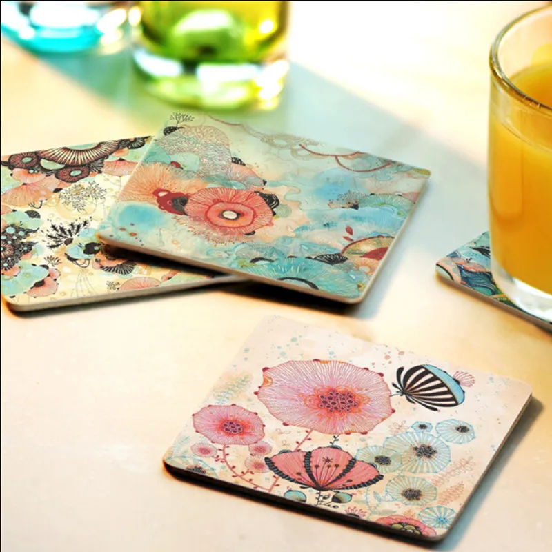 

CFen A's 1pcs High Quality Wood Coasters Cup drinks Holder Non-slip heat proof coffee drink Coasters Mat Pad hand painted