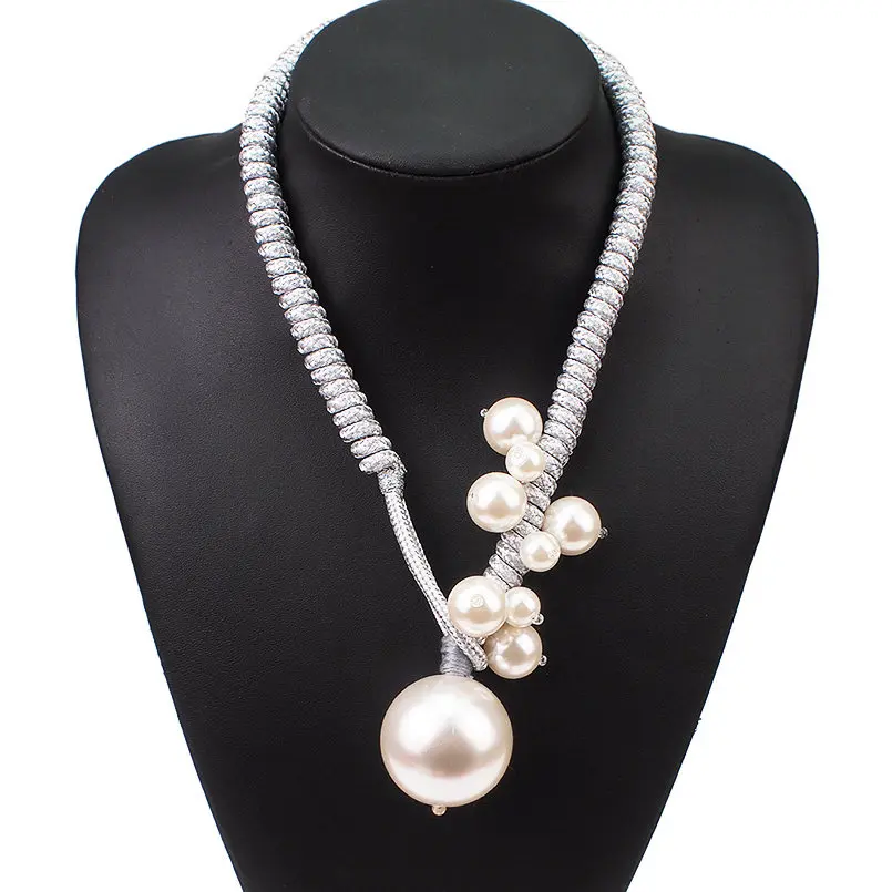 Крупный искусственный жемчуг, чокеры, ожерелья для женщин, толстая веревка, регулируемые массивные ожерелья с подвесками, ювелирные изделия UKMOC - Окраска металла: Silver Necklaces